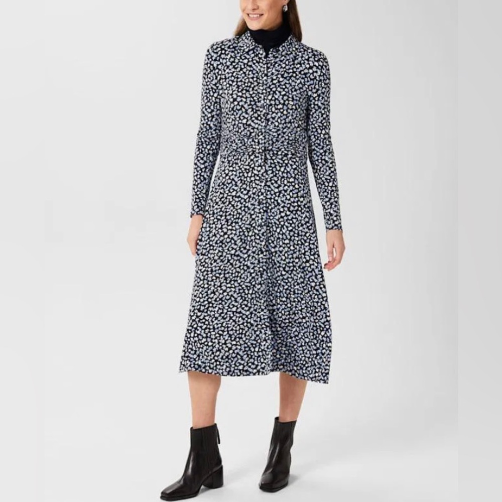 Hobbs London Floral Shirt Dress Women Sz 12 Blue White Cottagecore Feminine